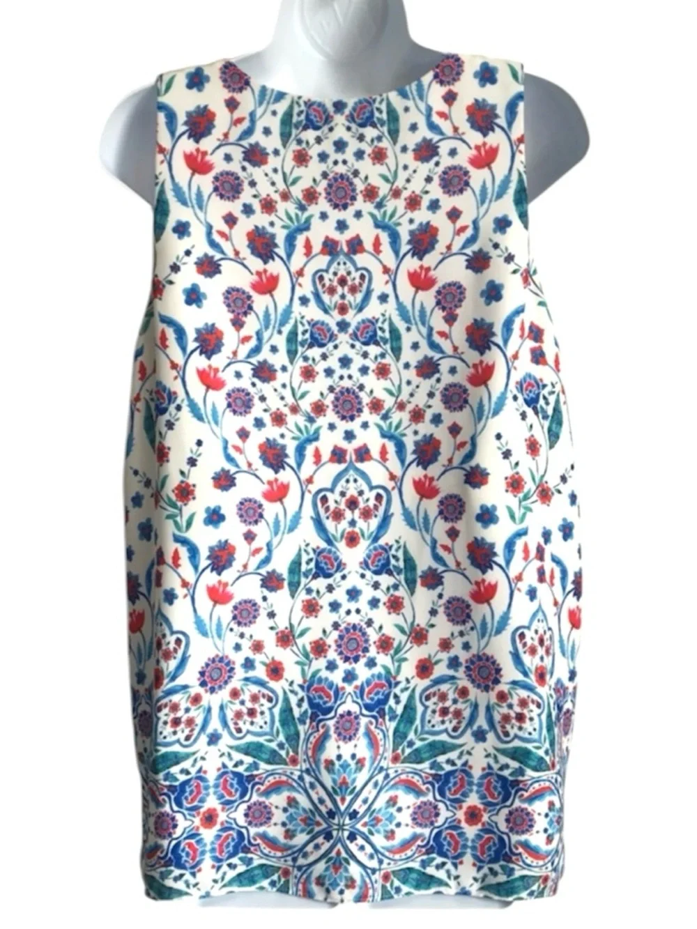 🔴 4/$15 Adrienne Vittadini Women’s L White Red Blue Floral V-Neck Tank Top EUC - Picture 2 of 14